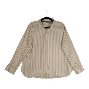 Loft Long Sleeve Collared Button Up Shirt Womens XL 100% Cotton Tan Stripes